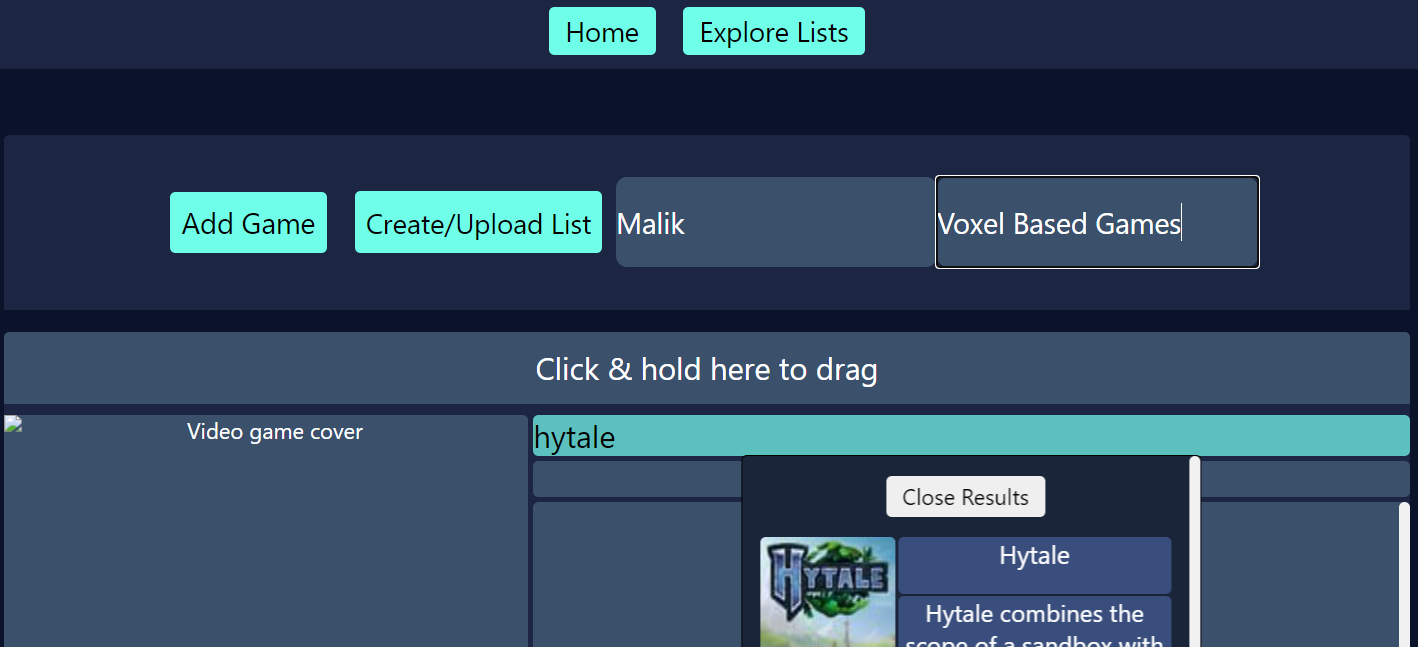 Screenshot of list creation in Top10Maker